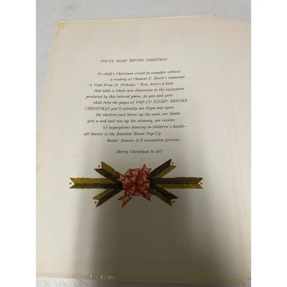 NIGHT BEFORE CHRISTMAS POP-UP Vintage Childrens Animated Story Book